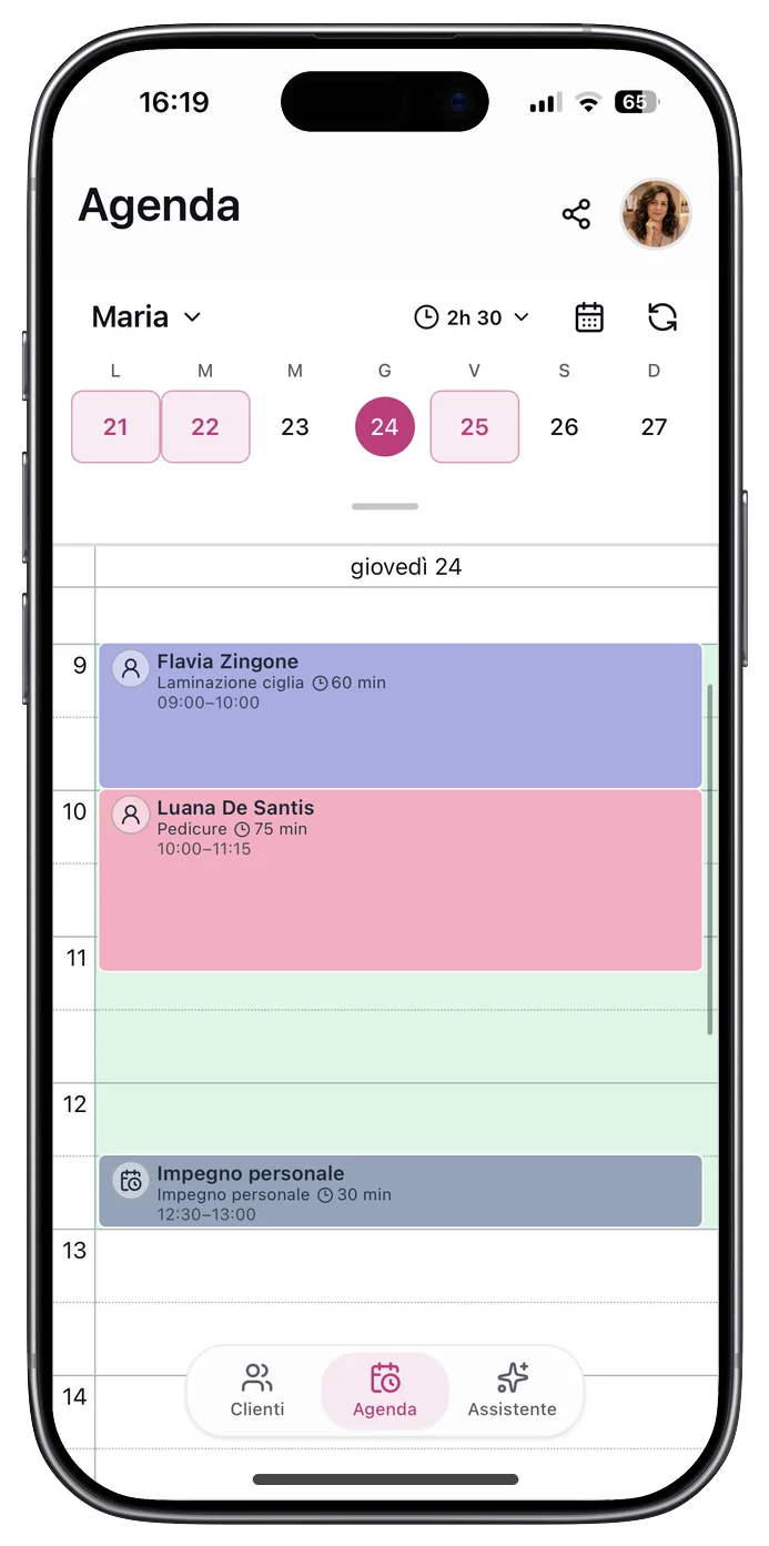 Agenda giornaliera con appuntamenti di diversa durata