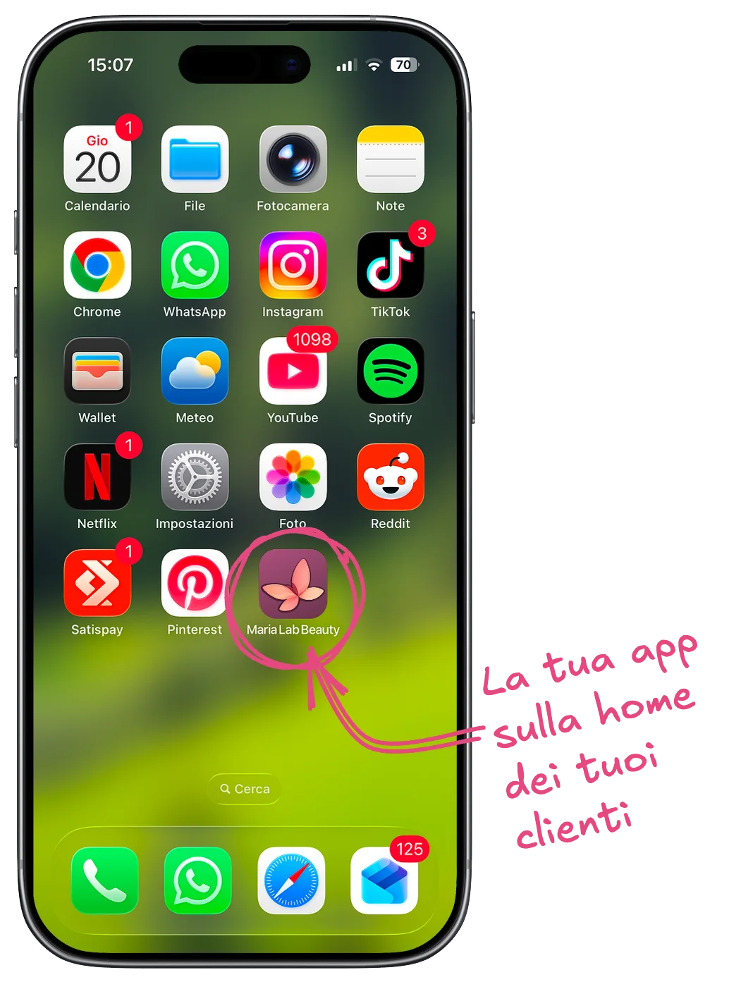 PWA di prenotazione installata nella schermata Home con il nome del centro estetico